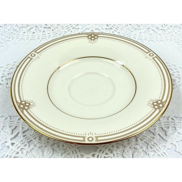 Noritake Satin Gown 6 Flat Cup & Saucer Cream Gold Trim Embossed White Dots - Picture 10 of 12